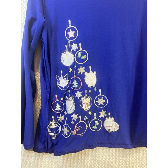 Serengeti Women's XL Long Sleeve Blue Embroidered Tree Christmas Office Party - Picture 3 of 6